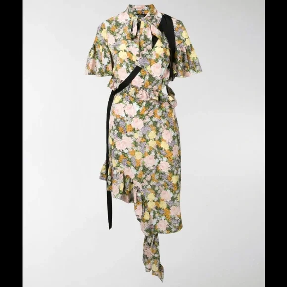 ROKH Floral ruffle midi dress NWOT - Picture 1 of 4